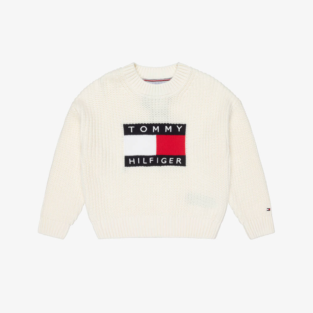 Tommy Hilfiger-Boys Ivory Chunky Knit Heritage Flag Sweater | Childrensalon Outlet