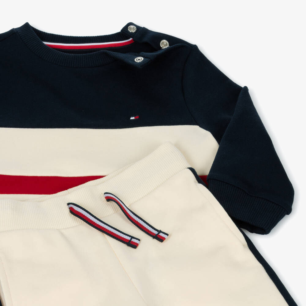 Tommy Hilfiger-Boys Ivory Cotton Colourblock Set | Childrensalon Outlet