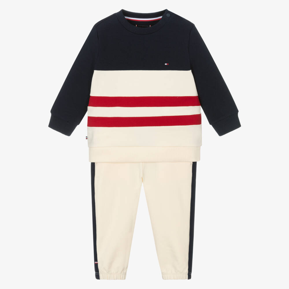 Tommy Hilfiger-Boys Ivory Cotton Colourblock Set | Childrensalon Outlet