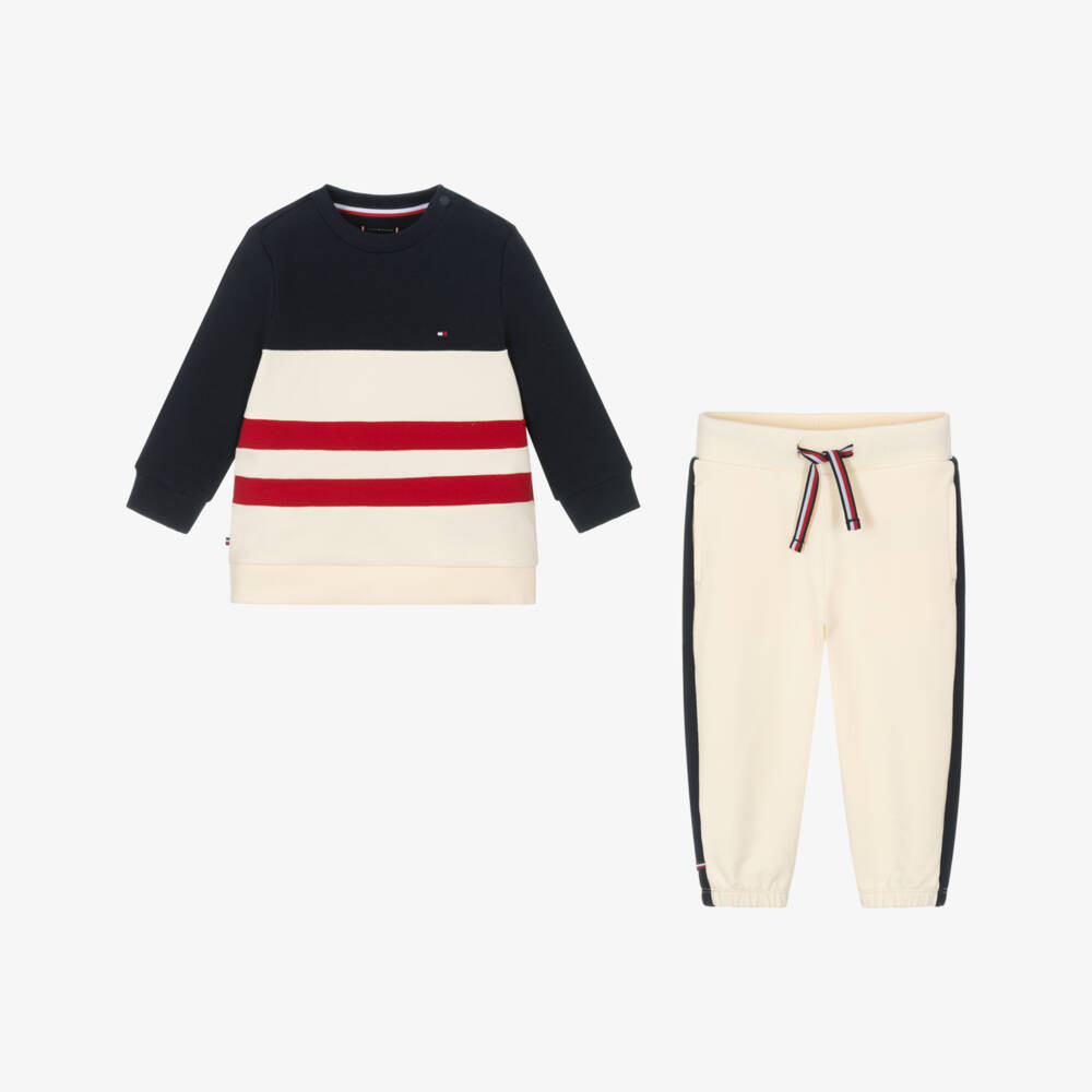 Tommy Hilfiger-Boys Ivory Cotton Colourblock Set | Childrensalon Outlet