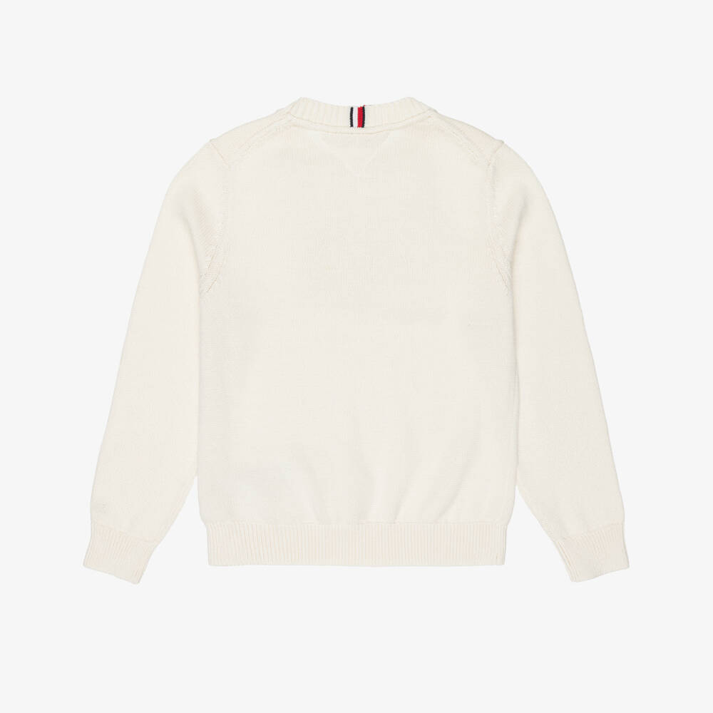 Tommy Hilfiger-Boys Ivory Cotton Knit Logo Jumper | Childrensalon Outlet