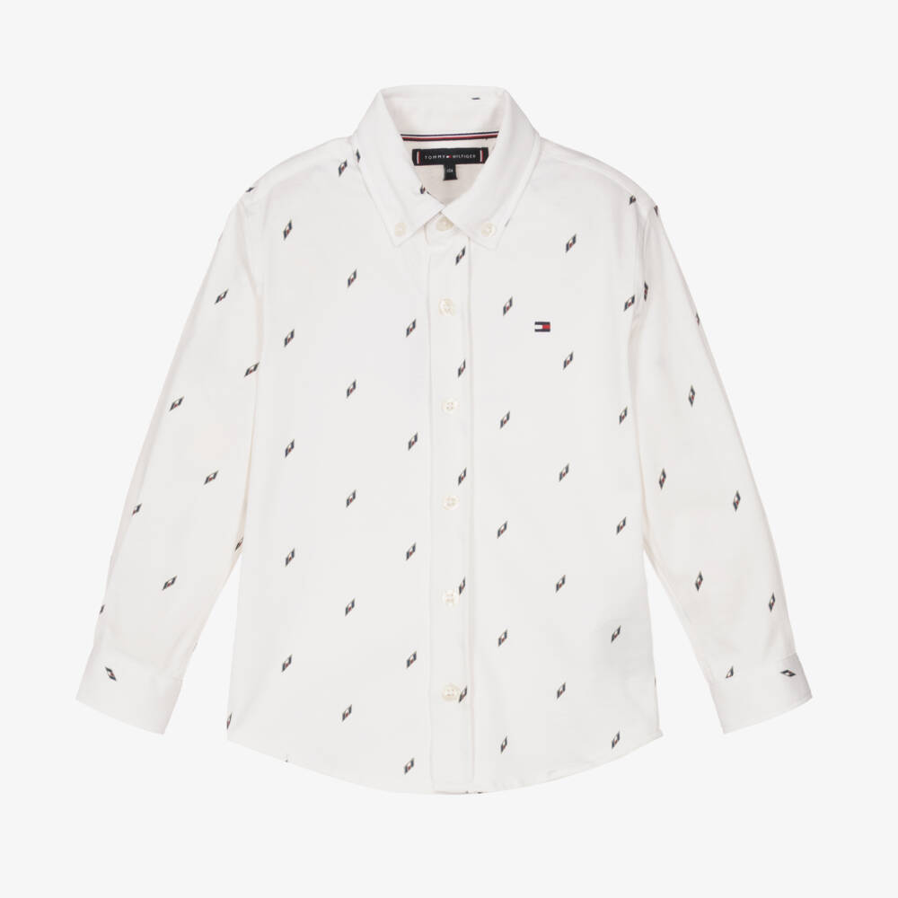 Tommy Hilfiger-Boys Ivory Cotton Logo Shirt | Childrensalon Outlet