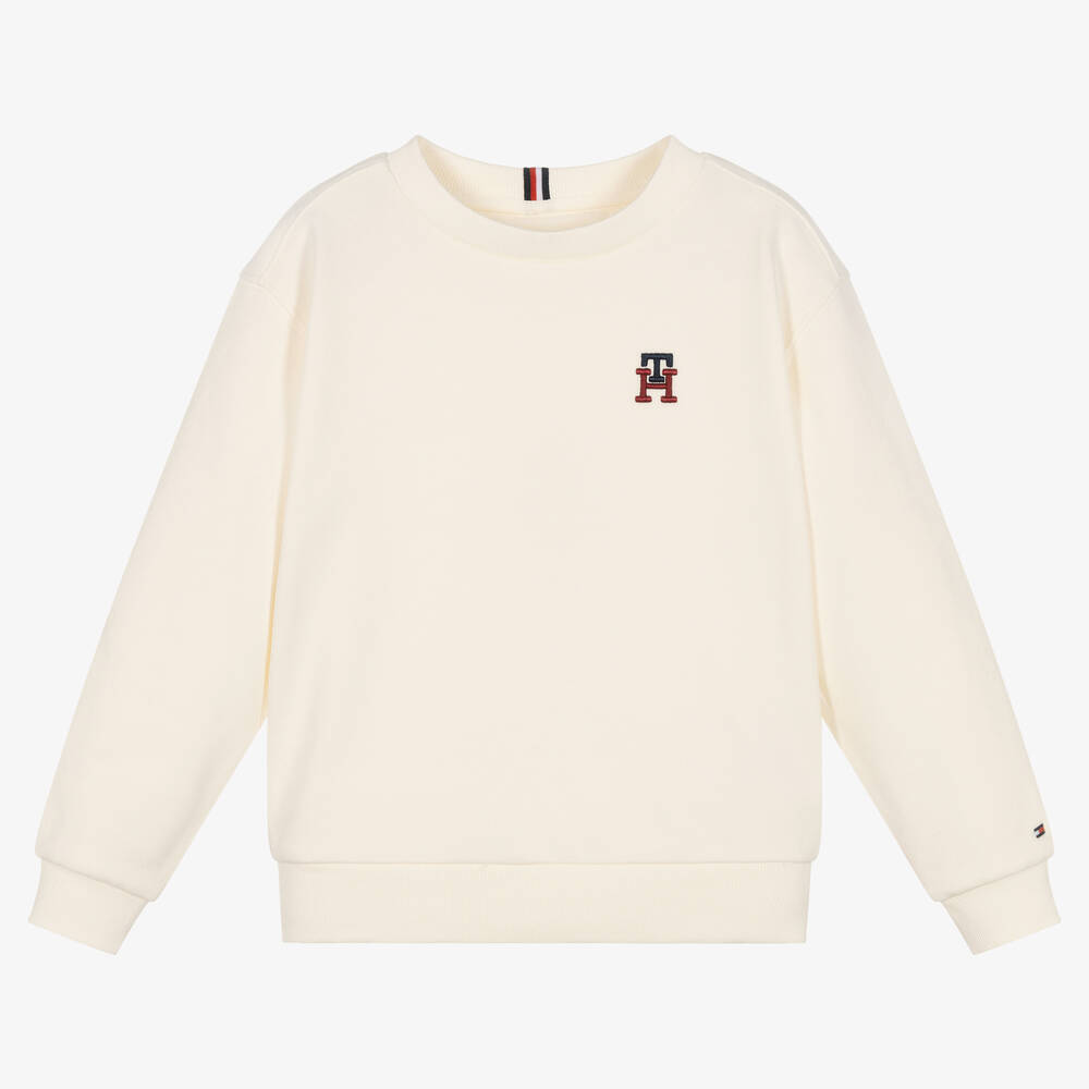 Tommy Hilfiger - Boys Ivory Cotton Logo Sweatshirt | Childrensalon