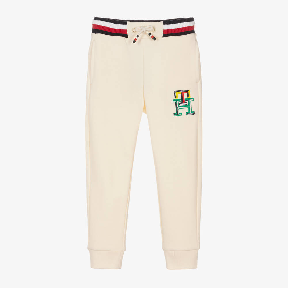 Tommy Hilfiger-Boys Ivory Cotton Monogram Joggers  | Childrensalon Outlet