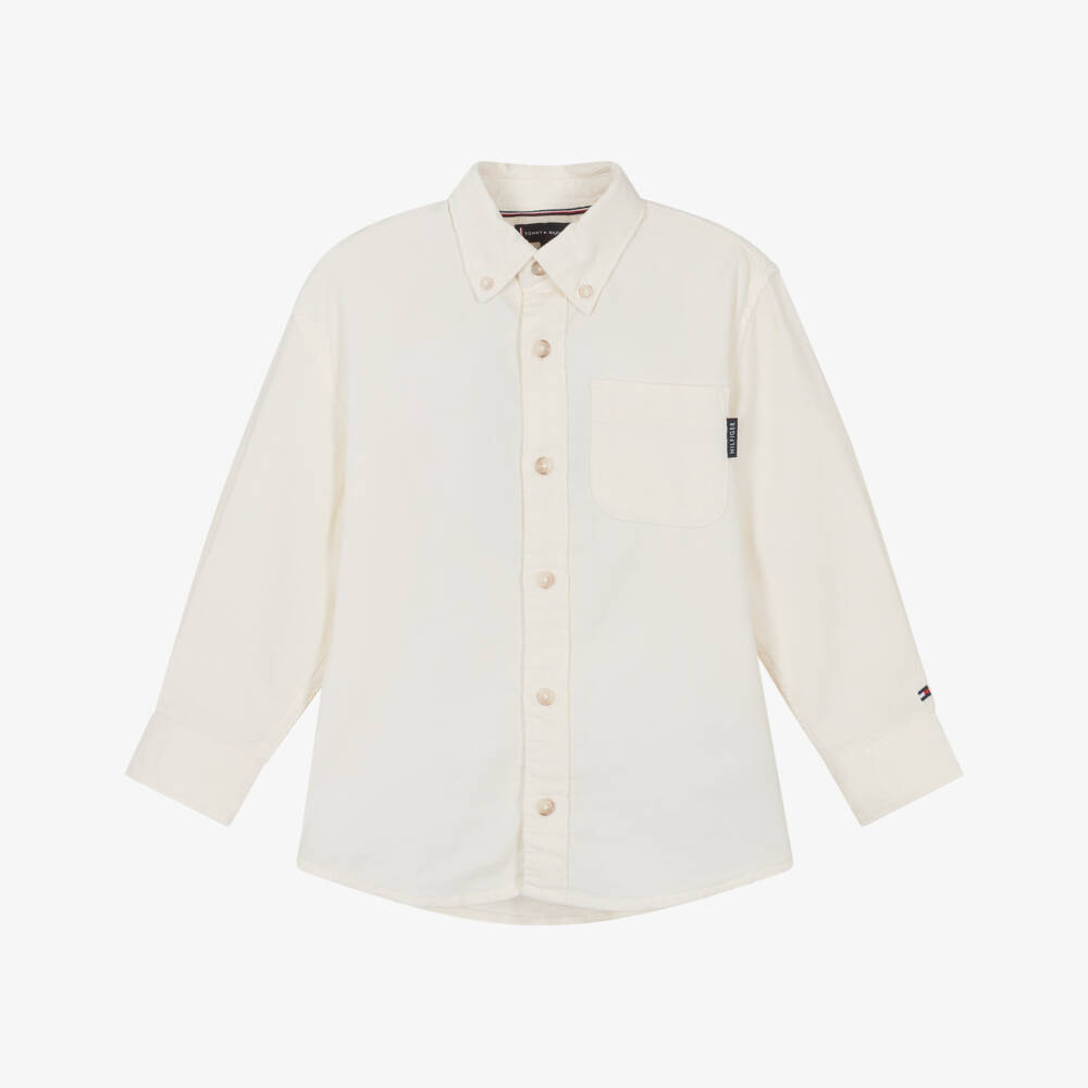 Tommy Hilfiger-Boys Ivory Cotton Needlecord Shirt | Childrensalon Outlet