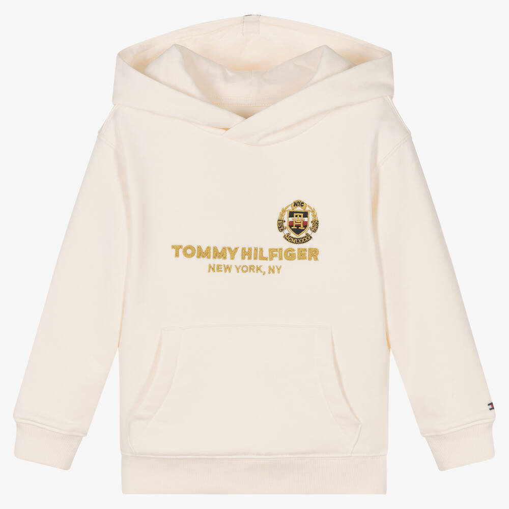 Tommy Hilfiger - Boys Ivory Logo Cotton Hoodie | Childrensalon