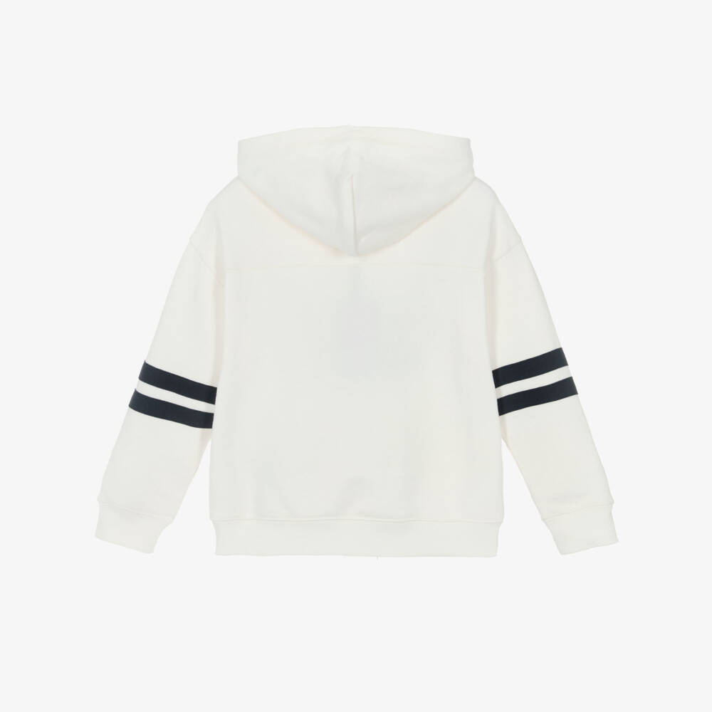 Tommy Hilfiger-Boys Ivory Mixed Logo Cotton Jersey Hoodie | Childrensalon Outlet