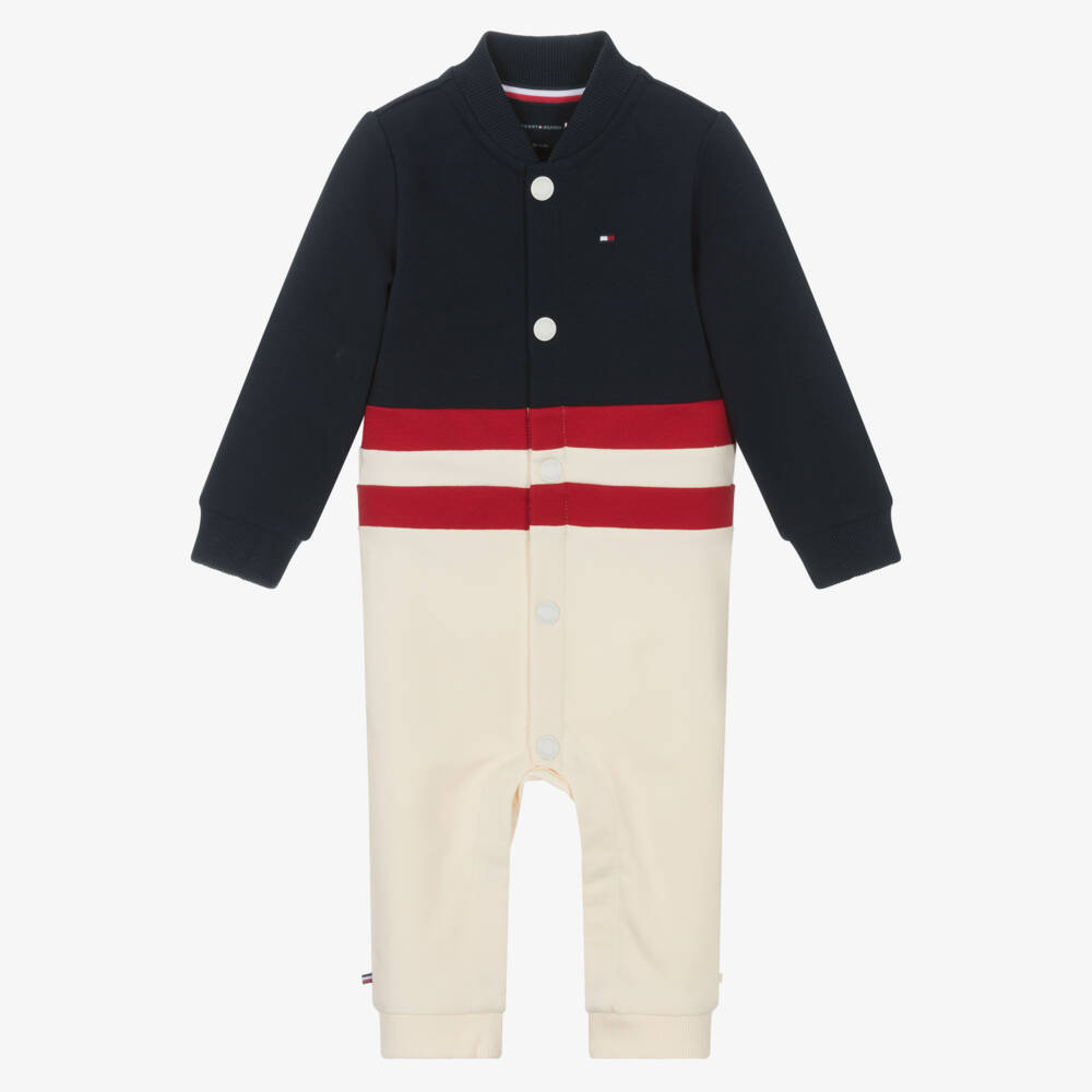 Tommy Hilfiger-Boys Ivory & Navy Cotton Babygrow | Childrensalon Outlet