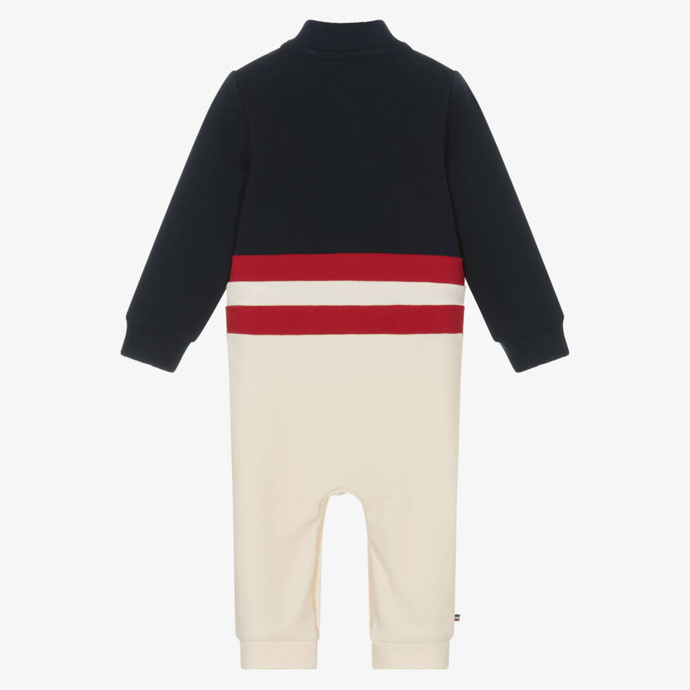 Tommy Hilfiger-Boys Ivory & Navy Cotton Babygrow | Childrensalon Outlet