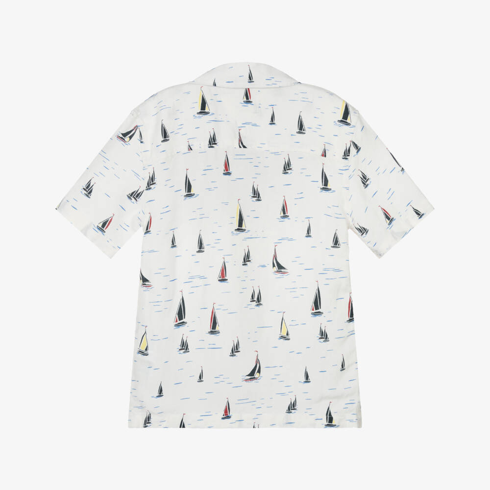 Tommy Hilfiger-Boys Ivory Short Sleeve Nautical Shirt | Childrensalon Outlet