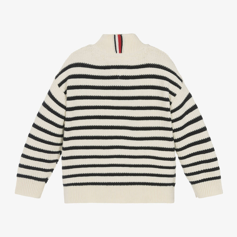 Tommy Hilfiger Boys Ivory Striped Cotton Knit Sweater Childrensalon Outlet