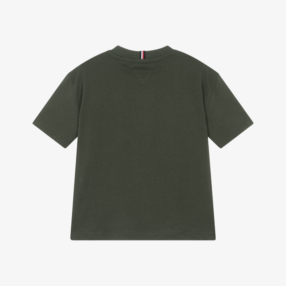 Tommy Hilfiger-Boys Khaki Green Cotton Flag Logo T-Shirt | Childrensalon Outlet