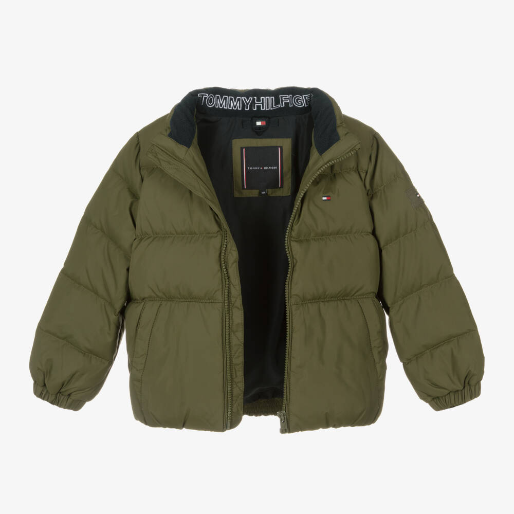 Tommy Hilfiger-Boys Khaki Hooded Puffer Coat | Childrensalon Outlet