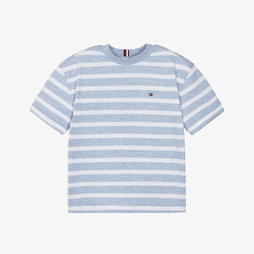 Tommy Hilfiger-Boys Light Blue & White Striped T-Shirt | Childrensalon Outlet