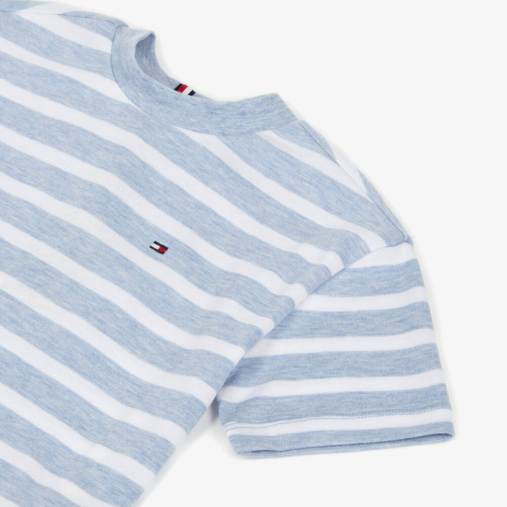 Tommy Hilfiger-Boys Light Blue & White Striped T-Shirt | Childrensalon Outlet