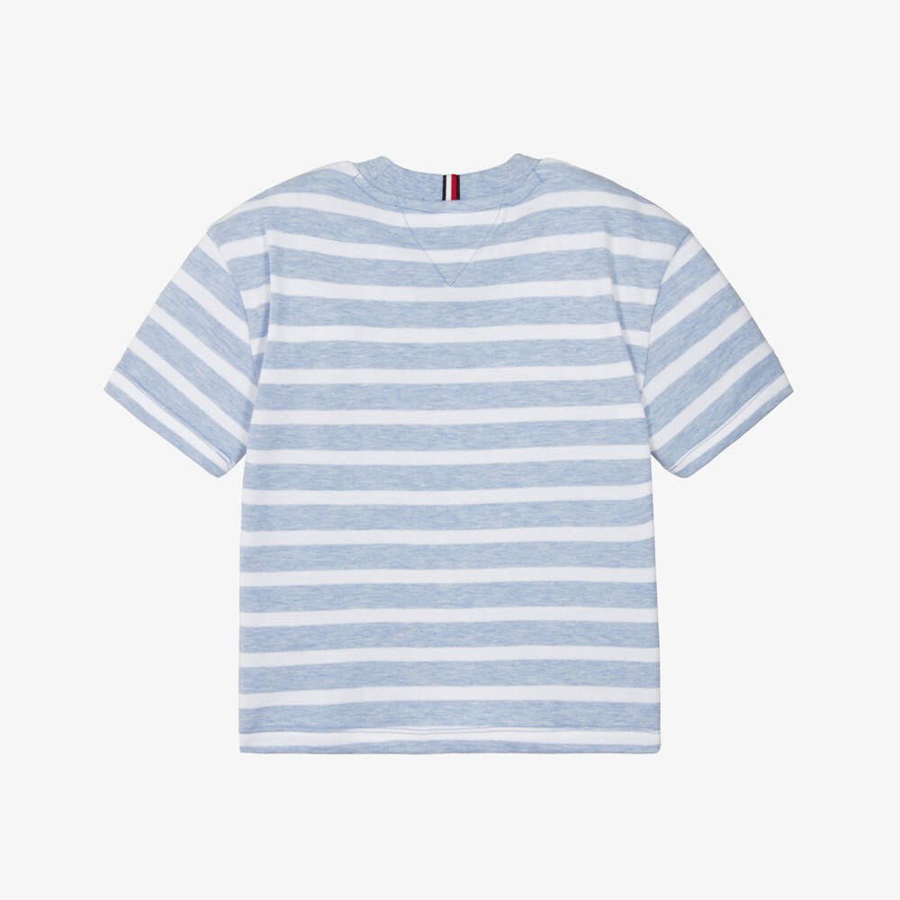 Tommy Hilfiger-Boys Light Blue & White Striped T-Shirt | Childrensalon Outlet