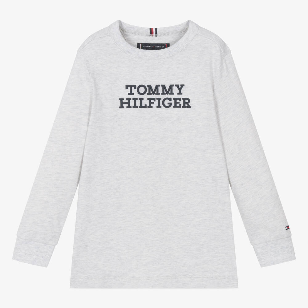 Tommy Hilfiger - Boys Light Grey Cotton Jersey Top | Childrensalon