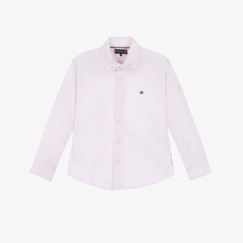 Tommy Hilfiger-Boys Light Pink Oxford Cotton Long-Sleeved Shirt | Childrensalon Outlet