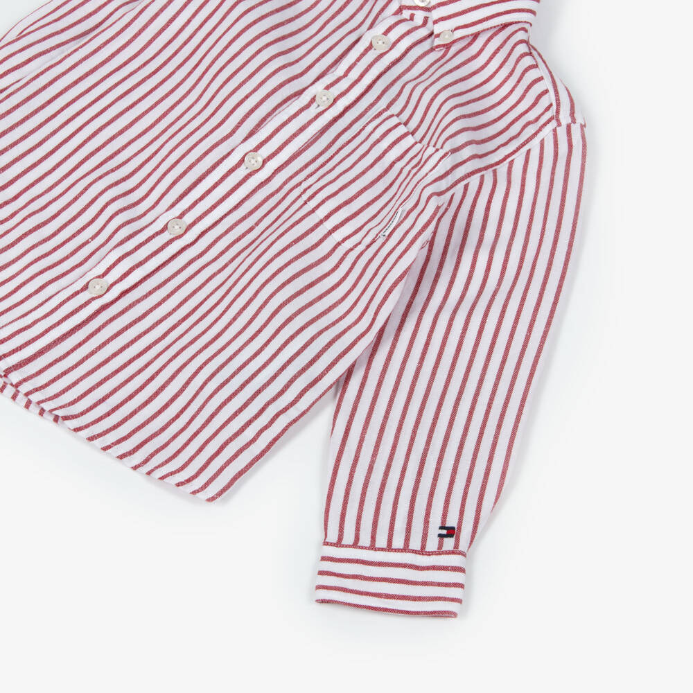 Tommy Hilfiger-قميص مخطط أحمر من مزيج الكتان للأولاد | Childrensalon Outlet