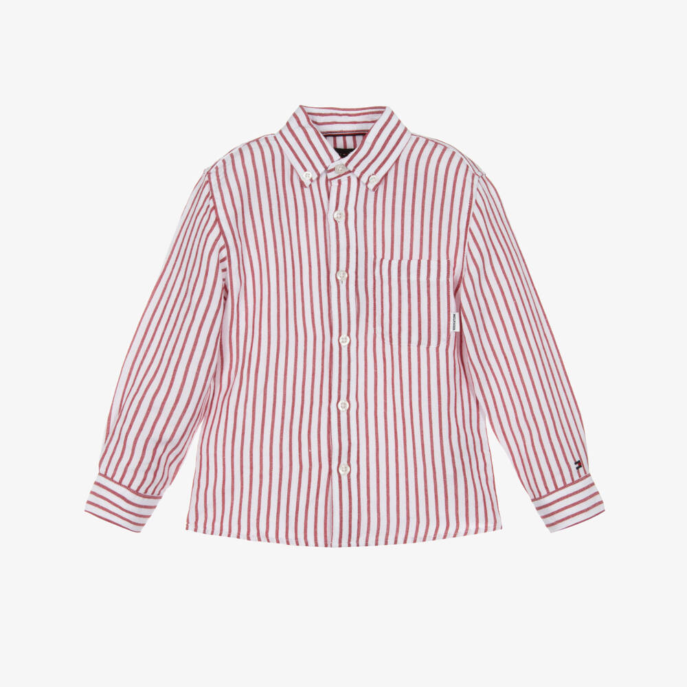 Tommy Hilfiger-Льняная рубашка в красную полоску для мальчиков | Childrensalon Outlet