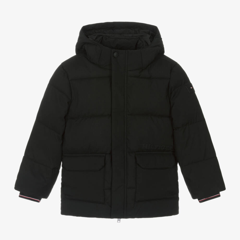 Tommy Hilfiger-Boys Long Black Padded Coat | Childrensalon Outlet