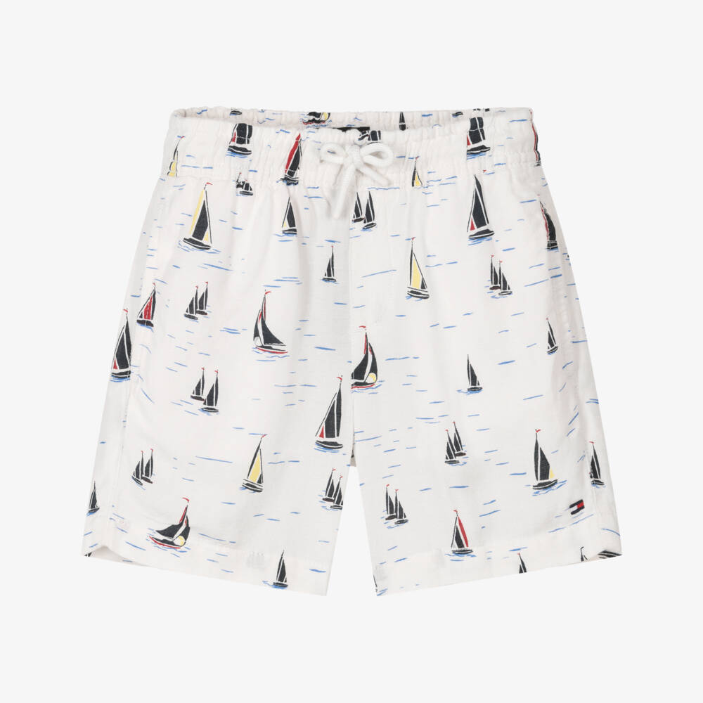 Tommy Hilfiger-Белые льняные шорты в морском стиле для мальчиков | Childrensalon Outlet