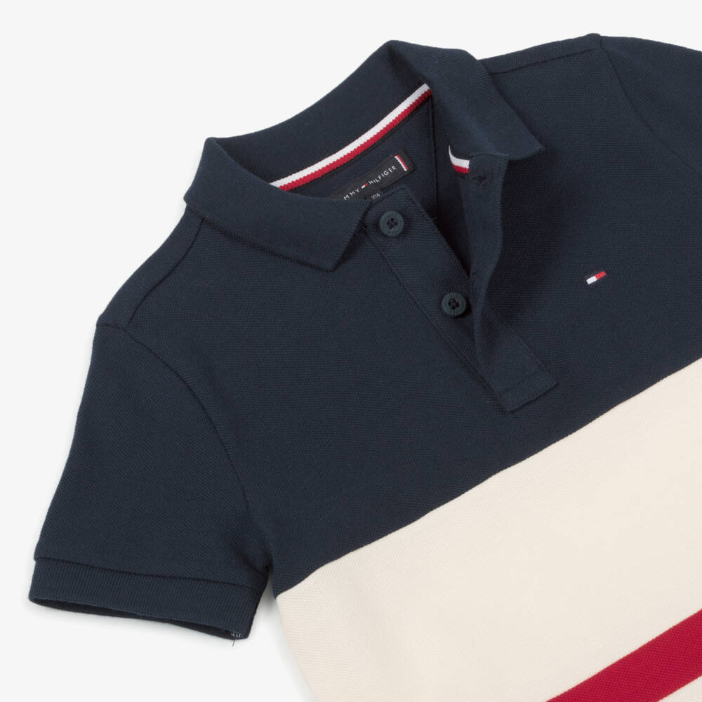 Tommy Hilfiger-Boys Navy & Beige Knit Polo | Childrensalon Outlet