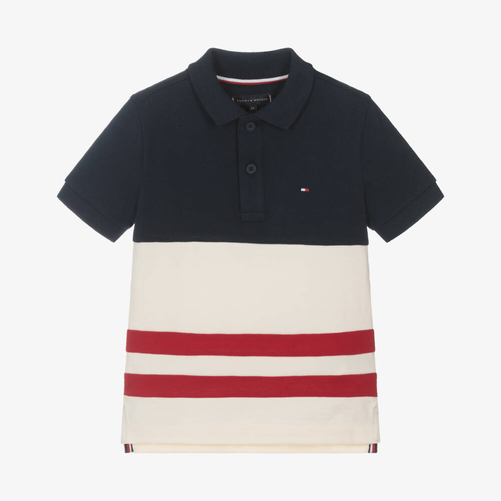 Tommy Hilfiger-Boys Navy & Beige Knit Polo | Childrensalon Outlet