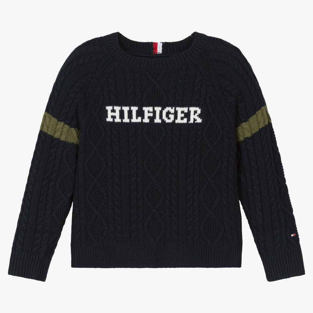 Tommy Hilfiger - Boys Navy Blue Cable Knit Sweater | Childrensalon