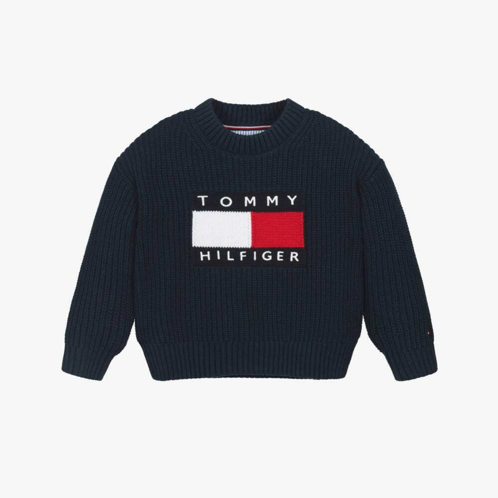 Tommy Hilfiger-Boys Navy Blue Chunky Knit Heritage Flag Sweater | Childrensalon Outlet