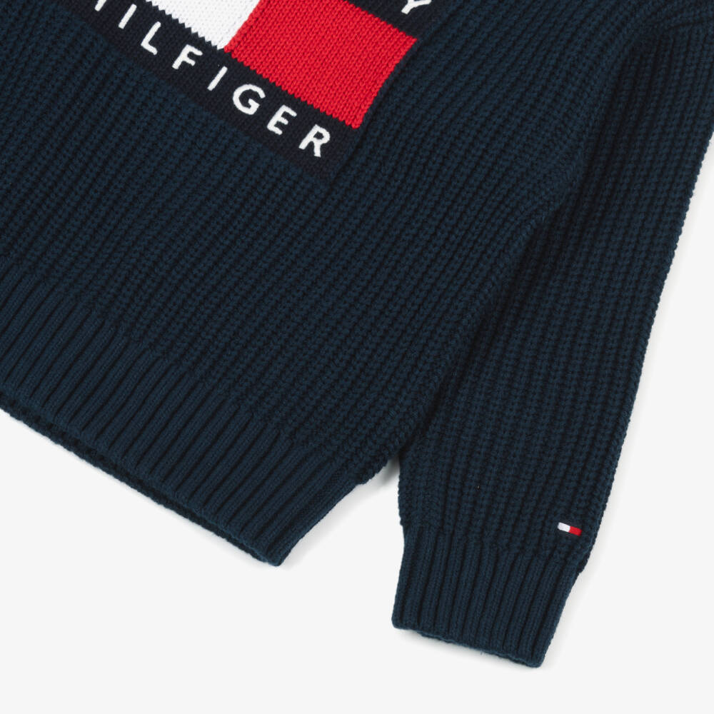 Tommy Hilfiger-Boys Navy Blue Chunky Knit Heritage Flag Sweater | Childrensalon Outlet