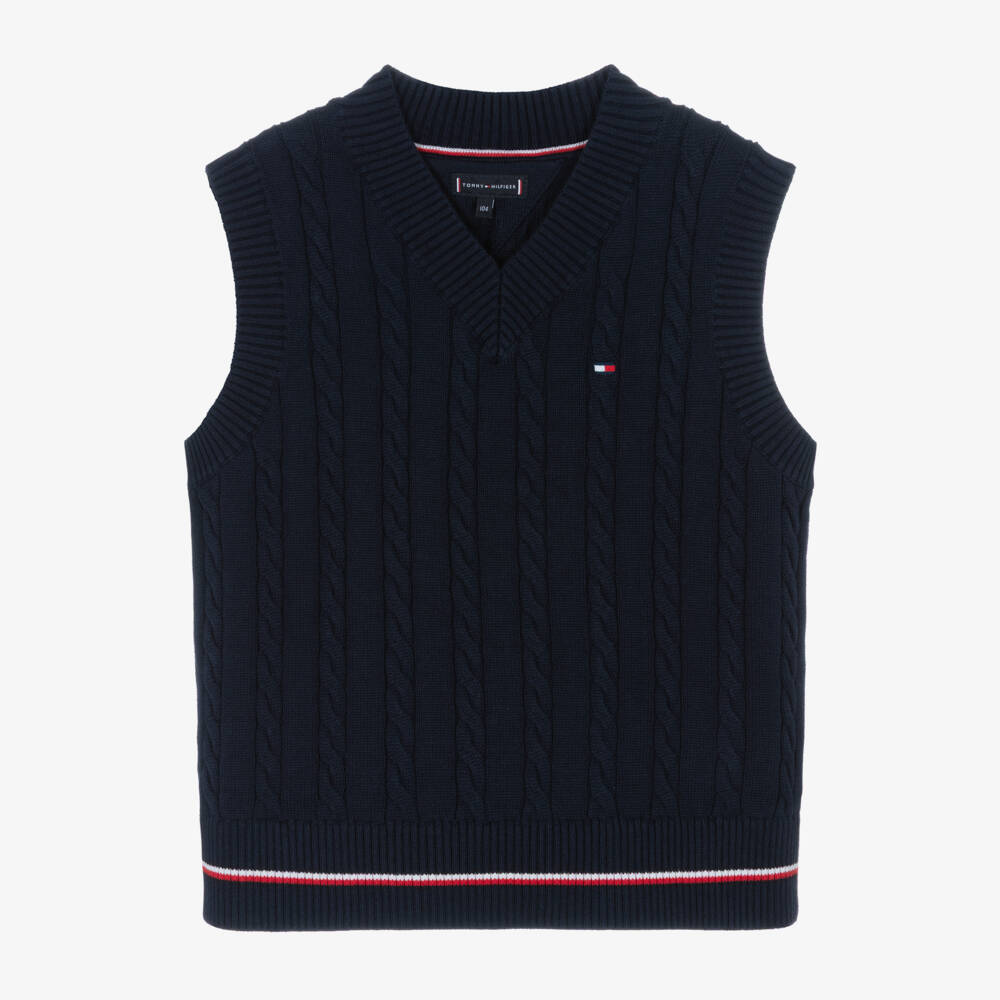 Tommy Hilfiger-Boys Navy Blue Cotton Cable Knit Slipover | Childrensalon Outlet