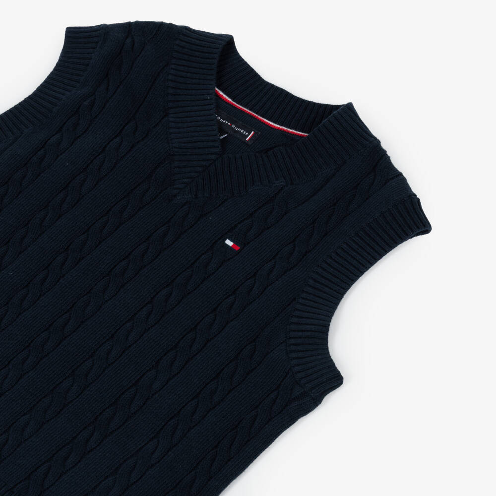 Tommy Hilfiger-Boys Navy Blue Cotton Cable Knit Slipover | Childrensalon Outlet
