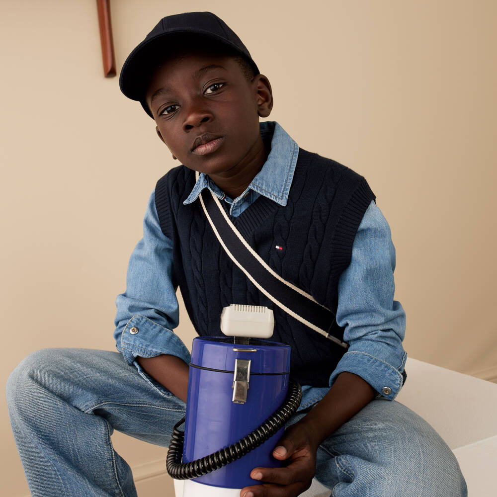 Tommy Hilfiger-Boys Navy Blue Cotton Cable Knit Slipover | Childrensalon Outlet