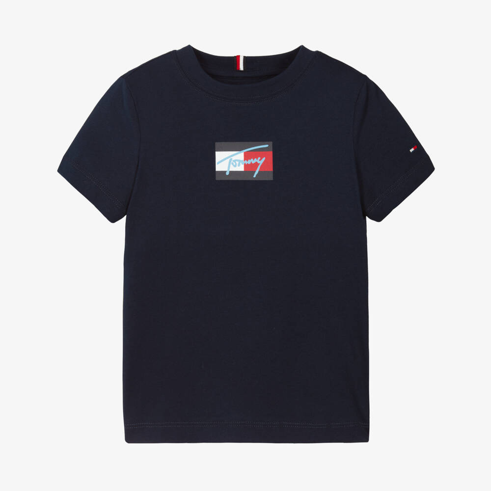 Tommy Hilfiger-Boys Navy Blue Cotton Flag Logo T-Shirt | Childrensalon Outlet