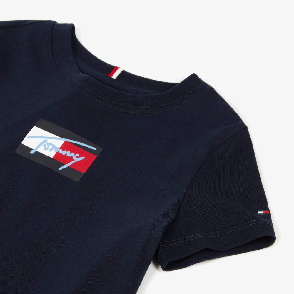 Tommy Hilfiger-Boys Navy Blue Cotton Flag Logo T-Shirt | Childrensalon Outlet