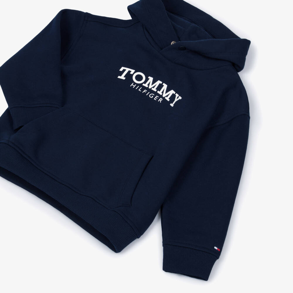 Tommy Hilfiger-Boys Navy Blue Cotton Hoodie with Arched Logo | Childrensalon Outlet