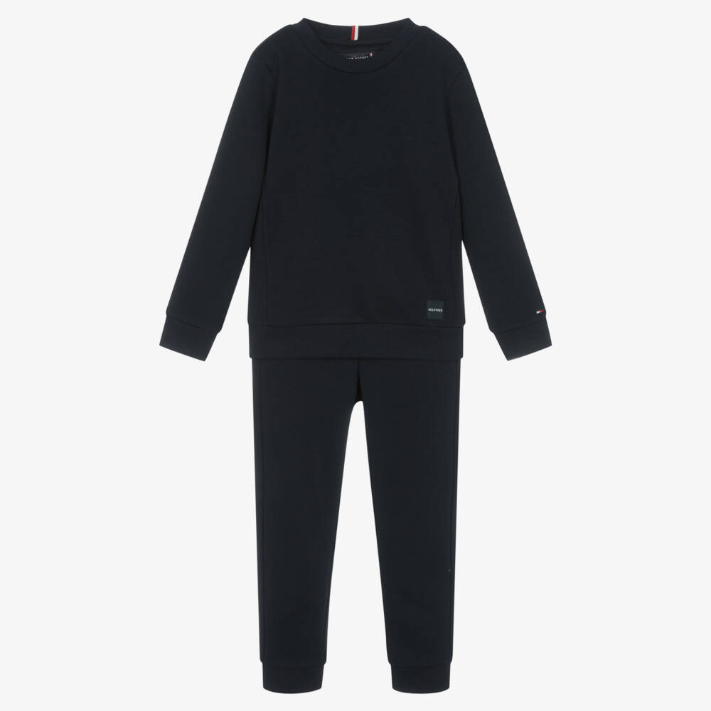 Tommy Hilfiger-Boys Navy Blue Cotton Jersey Tracksuit with Ribbed Detail | Childrensalon Outlet
