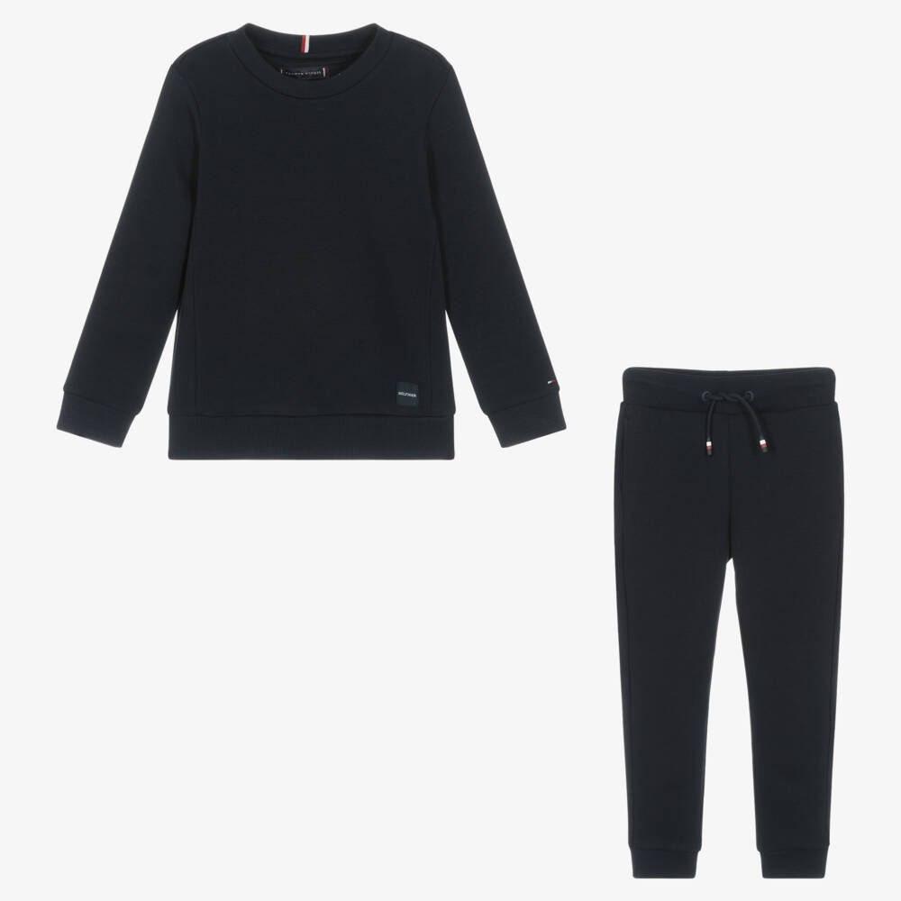 Tommy Hilfiger-Boys Navy Blue Cotton Jersey Tracksuit with Ribbed Detail | Childrensalon Outlet