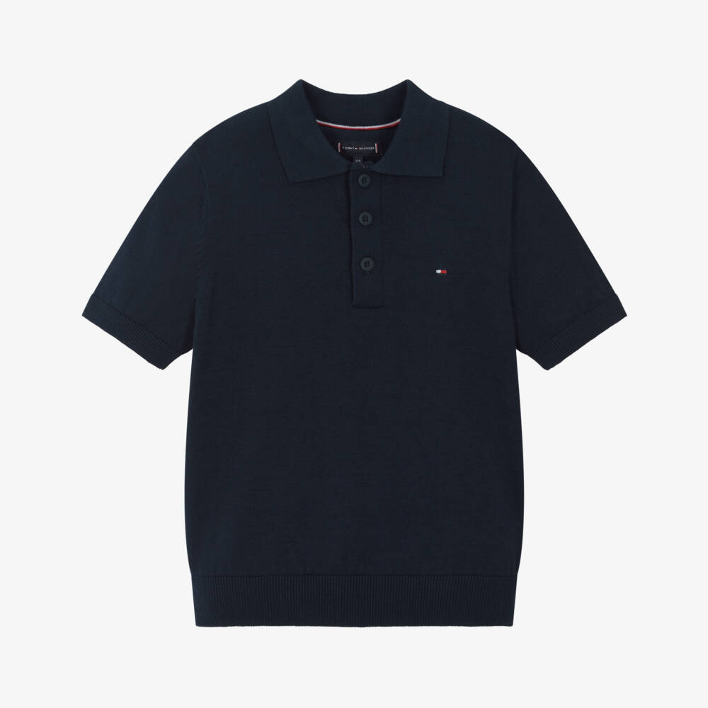 Tommy Hilfiger-Boys Navy Blue Cotton Knit Polo Shirt | Childrensalon Outlet