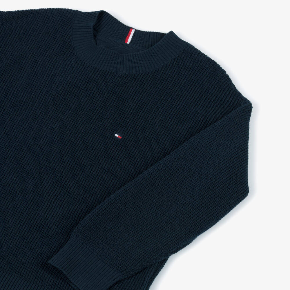 Tommy Hilfiger-Boys Navy Blue Cotton Knit Sweater with Flag Logo | Childrensalon Outlet