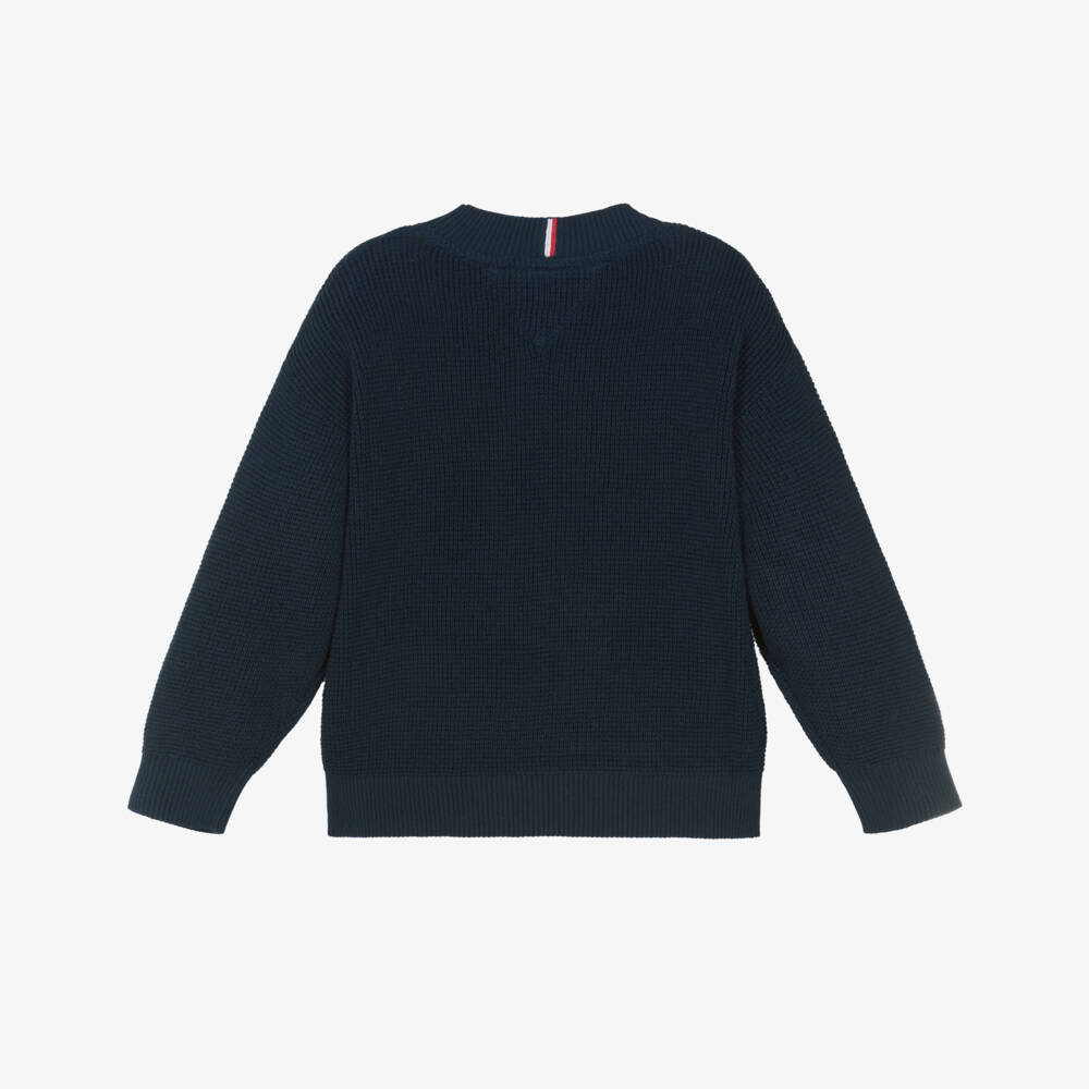 Tommy Hilfiger-Boys Navy Blue Cotton Knit Sweater with Flag Logo | Childrensalon Outlet