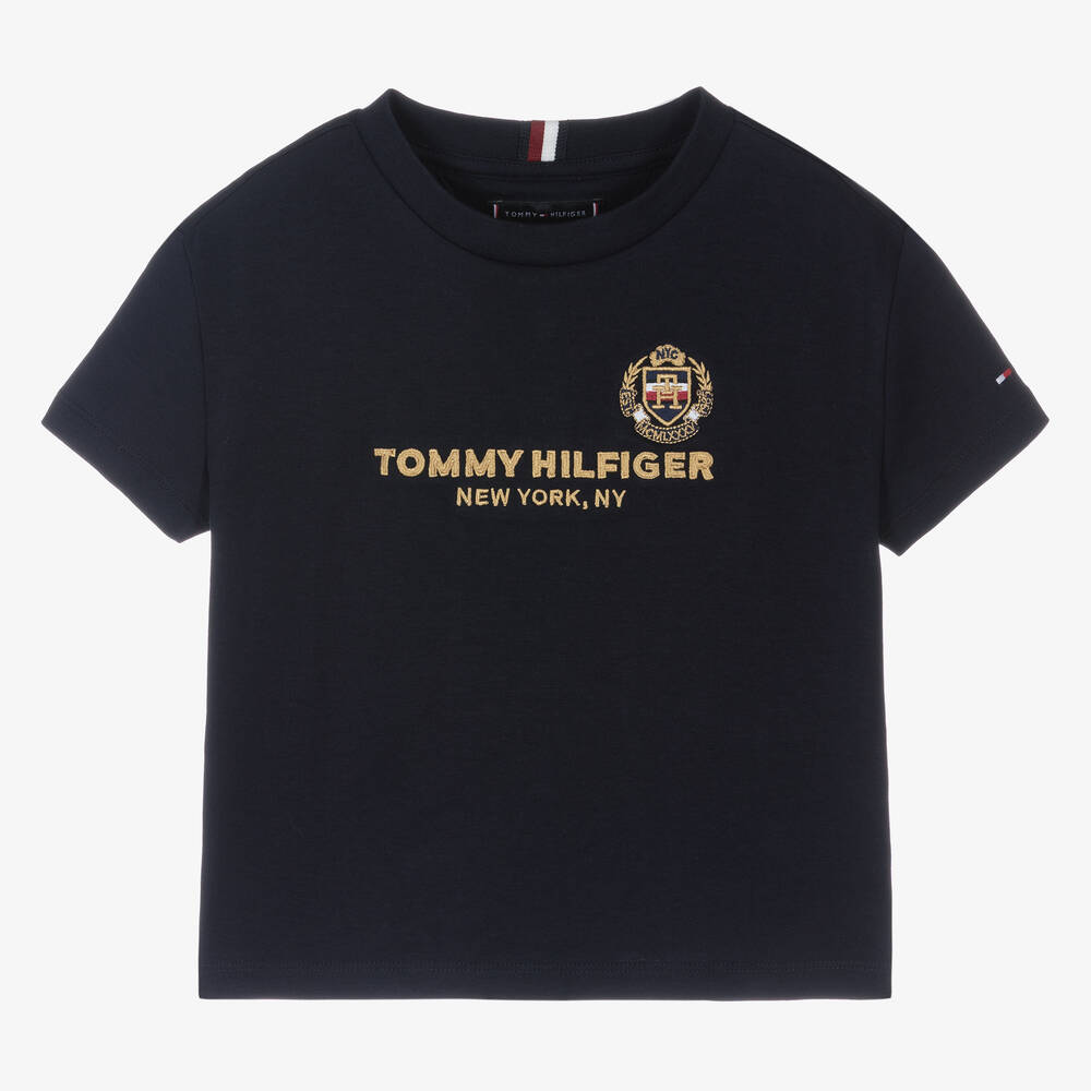 Tommy Hilfiger - Boys Navy Blue Cotton Logo T-Shirt | Childrensalon