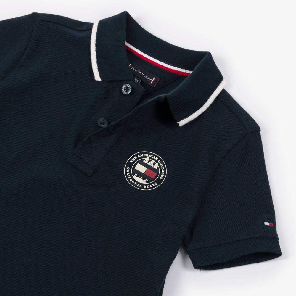 Tommy Hilfiger-Boys Navy Blue Cotton Piqué Polo Shirt | Childrensalon Outlet