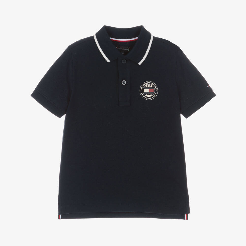 Tommy Hilfiger-Boys Navy Blue Cotton Piqué Polo Shirt | Childrensalon Outlet