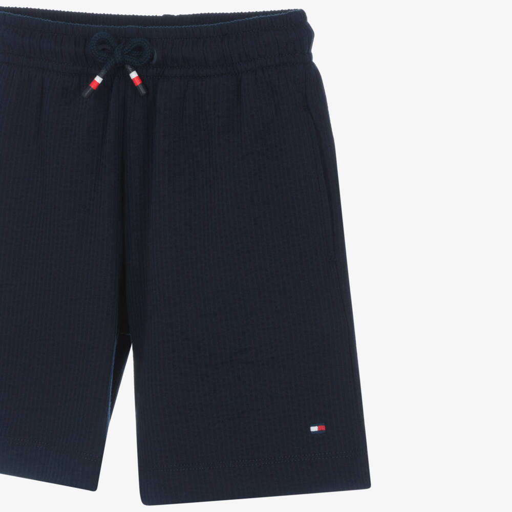 Tommy Hilfiger-Boys Navy Blue Cotton Seersucker Jersey Shorts | Childrensalon Outlet