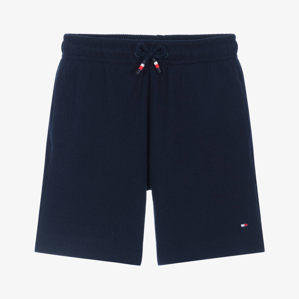 Tommy Hilfiger-Boys Navy Blue Cotton Seersucker Jersey Shorts | Childrensalon Outlet