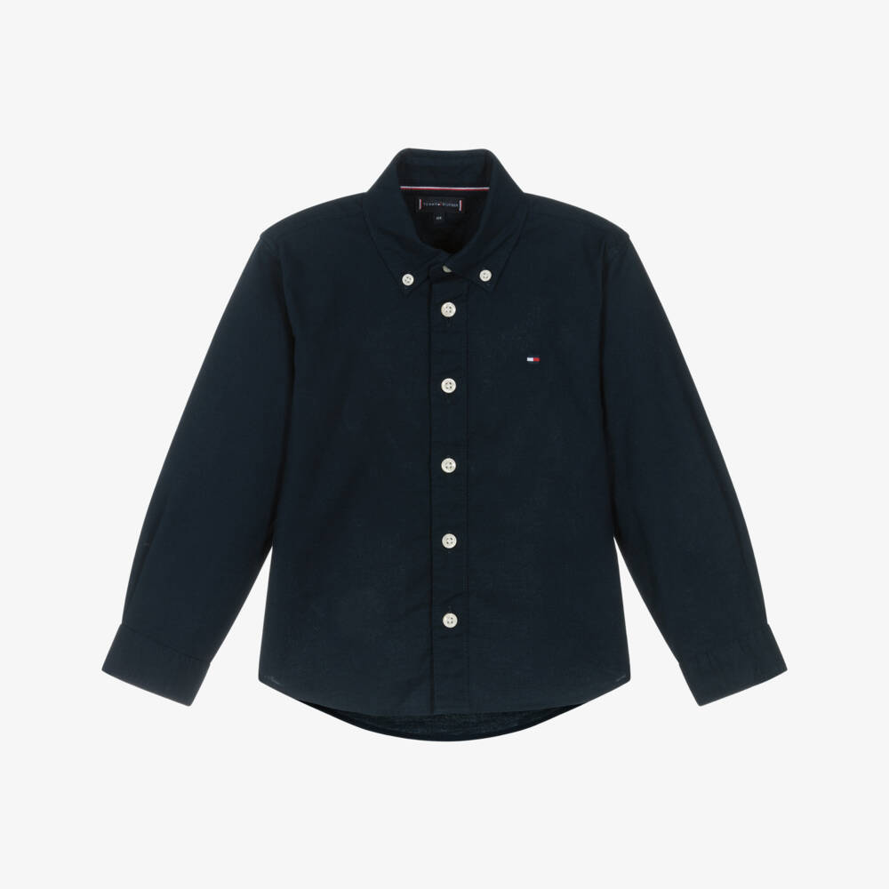 Tommy Hilfiger-Boys Navy Blue Cotton Shirt | Childrensalon Outlet