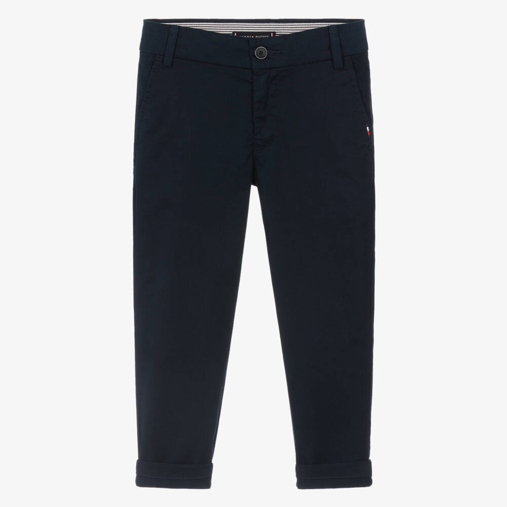 Tommy Hilfiger-Boys Navy Blue Cotton Slim Fit Chino Trousers | Childrensalon Outlet