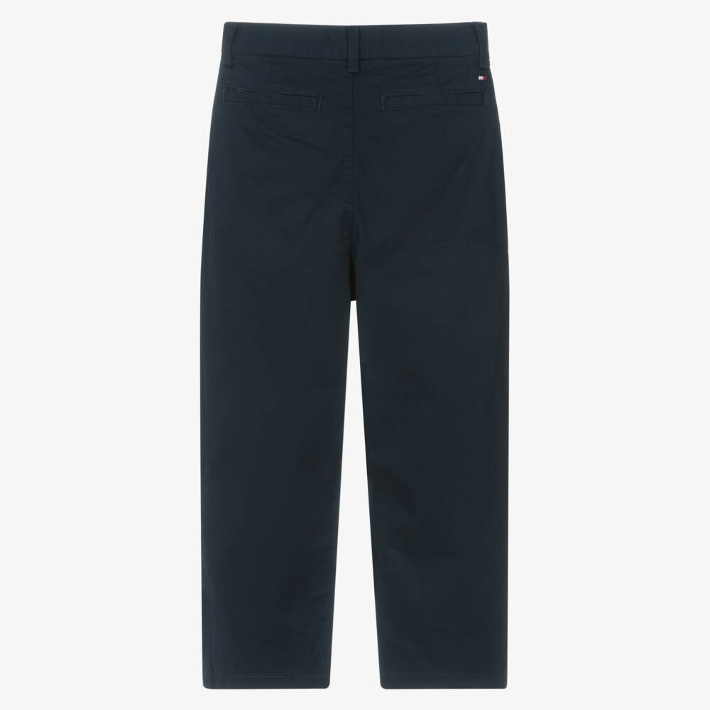 Tommy Hilfiger-Boys Navy Blue Cotton Straight Fit Chinos | Childrensalon Outlet